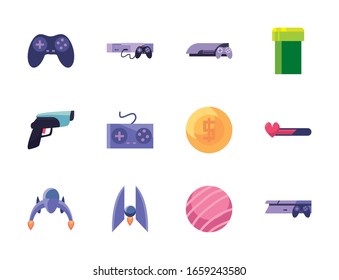 line style icon set design, Videogame play leisure gaming technology entertainment obsession digital and lifestyle theme Vector illustration