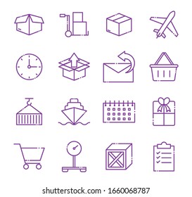 line style icon set design, Delivery logistics transportation shipping service warehouse industry and global theme Vector illustration