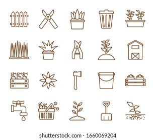 line style icon set design, Gardening garden planting nature ecology outdoors and botany theme Vector illustration