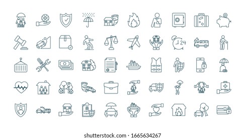 diseño de conjunto de iconos de estilo de línea, seguro de protección de la salud accidente de vida y protección tema de protección Vector ilustración