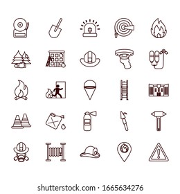 line style icon set design, fire emergency rescue save department 911 danger help safety and aid theme Vector illustration
