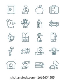 line style icon set design, Insurance health care security protection life accident and guard theme Vector illustration