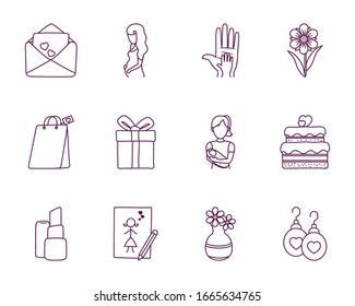 line style icon set design, happy mothers day love relationship decoration celebration greeting and invitation theme Vector illustration