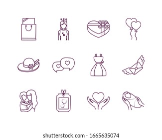 line style icon set design, happy mothers day love relationship decoration celebration greeting and invitation theme Vector illustration