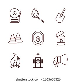Line Style Icon Set Design, Fire Emergency Rescue Save Department 911 Danger Help Safety And Aid Theme Vector Illustration