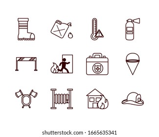 line style icon set design, fire emergency rescue save department 911 danger help safety and aid theme Vector illustration