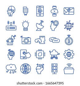 line style icon set design, technology internet digital communication social media web and device theme Vector illustration