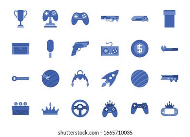 line style icon set design, Videogame play leisure gaming technology entertainment obsession digital and lifestyle theme Vector illustration