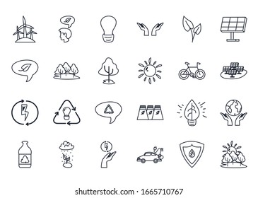diseño de conjunto de iconos de estilo de línea, ecología ecológica guardar medio ambiente ecológico natural protección y cuidado tema Vector ilustración