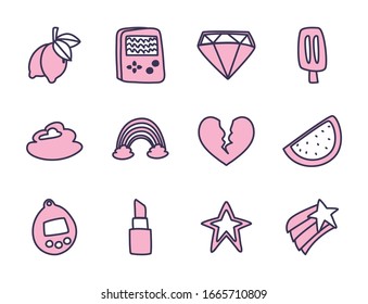 line style icon set design, 90s retro leisure technology entertainment obsession digital and lifestyle theme Vector illustration