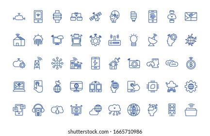 Zeilenstil-Icon-Set-Design, Technologie Internet digitale Kommunikation Social Media Web-Web-und Gerät-Thema Vektorillustration Illustration