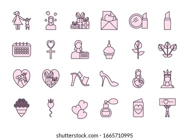 line style icon set design, happy mothers day love relationship decoration celebration greeting and invitation theme Vector illustration