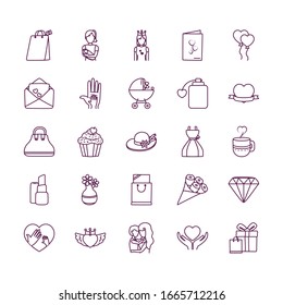 line style icon set design, happy mothers day love relationship decoration celebration greeting and invitation theme Vector illustration