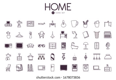 line style icon set design, Home room decoration interior living building apartment and residential theme Vector illustration