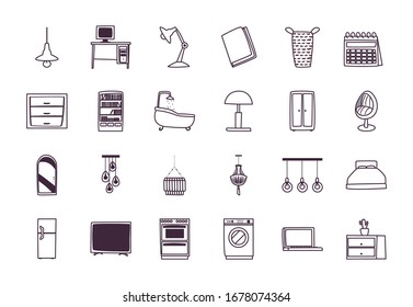 line style icon set design, Home room decoration interior living building apartment and residential theme Vector illustration