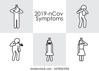 Stylesymbol-Set Design von Covid 19 2019 Ncov cov Virus Coronavirus Infektion Corona Epidemic-Krankheitssymptome und medizinisches Thema Vektorillustration Illustration