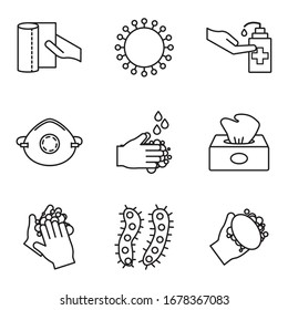 diseño de conjunto de iconos estilo línea de la infección por el virus Covid 19 coronavirus enfermedad epidémica corona y tema médico Ilustración vectorial