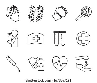 line style icon set design of Covid 19 virus coronavirus infection corona epidemic disease and medical theme Vector illustration