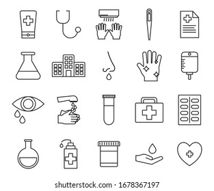 line style icon set design of Covid 19 virus coronavirus infection corona epidemic disease and medical theme Vector illustration