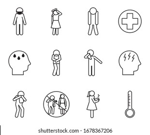line style icon set design of Covid 19 2019 ncov cov virus coronavirus infection corona epidemic disease symptoms and medical theme Vector illustration