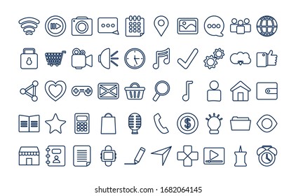 line style icon set design, Social media apps multimedia communication digital marketing internet web and connect theme Vector illustration