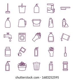 line style icon set design, Cleaning service items wash home hygiene equipment domestic interior housework and housekeeping theme Vector illustration