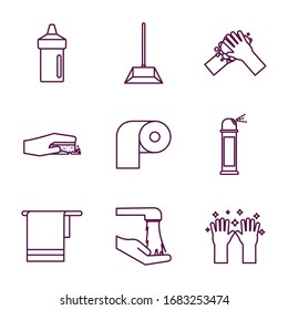 line style icon set design, Cleaning service items wash home hygiene equipment domestic interior housework and housekeeping theme Vector illustration