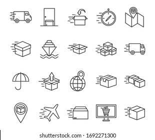 line style icon set design, Fast delivery logistics transportation shipping service warehouse industry and global theme Vector illustration