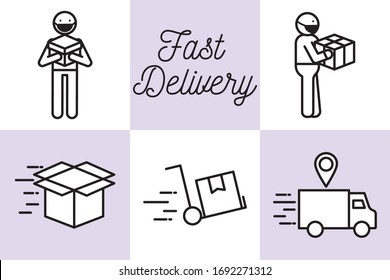 line style icon set design, Fast delivery logistics transportation shipping service warehouse industry and global theme Vector illustration