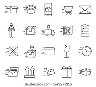 line style icon set design, Fast delivery logistics transportation shipping service warehouse industry and global theme Vector illustration