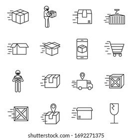 line style icon set design, Fast delivery logistics transportation shipping service warehouse industry and global theme Vector illustration