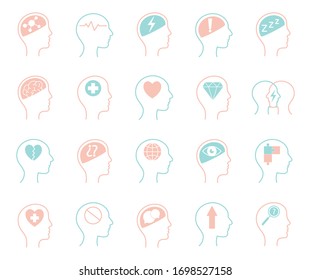 line style icon set design, Mental health mind science intelligence idea medical and education theme Vector illustration