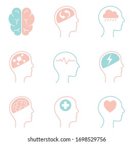 diseño de conjunto de iconos de estilo de línea, mente mental, ciencias de la salud, inteligencia, idea médica y educación.