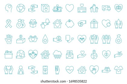 Line Style Icon Set Design Of Humanity Help Cooperation Together Unity Support Covid 19 2019 Community And Union Theme Vector Illustration