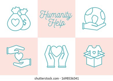 line style icon set design of Humanity help cooperation together unity support covid 19 2019 community and union theme Vector illustration