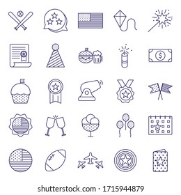 line style icon set design, Independence day united states america nation us country and national theme Vector illustration