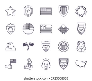 line style icon set design, Independence day united states america nation us country and national theme Vector illustration