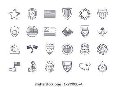 line style icon set design, Independence day united states america nation us country and national theme Vector illustration