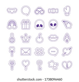 line style icon set design, Cute patches expression emoticon and childhood theme Vector illustration