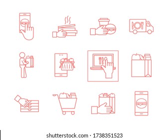 line style icon set design, Food delivery logistics transportation and shipping theme Vector illustration
