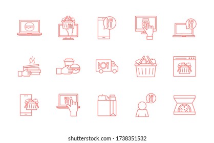line style icon set design, Food delivery logistics transportation and shipping theme Vector illustration