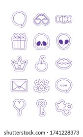 line style icon set design, Cute patches expression emoticon and childhood theme Vector illustration
