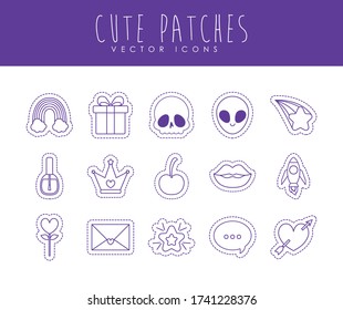 line style icon set design, Cute patches expression emoticon and childhood theme Vector illustration