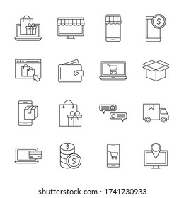 line style icon set design of Shopping online commerce and market theme Vector illustration