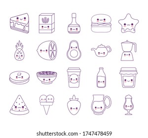 line style icon set design, Kawaii food cartoons theme Vector illustration