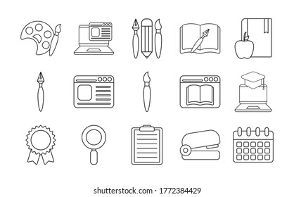 Line Style Icon Set Design, Eduaction School University Class Lesson Knowledge Preschooler Study Learning Classroom And Primary Theme Vector Illustration