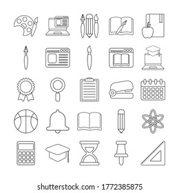 Line style icon set design, Eduaction school university class lesson knowledge preschooler study learning classroom and primary theme Vector illustration