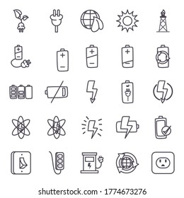 line style icon set design, eco energy power technology charge and eco theme Vector illustration