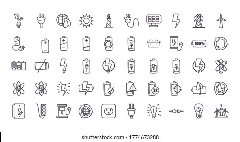 line style icon set design, eco energy power technology charge and eco theme Vector illustration