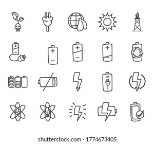 line style icon set design, eco energy power technology charge and eco theme Vector illustration